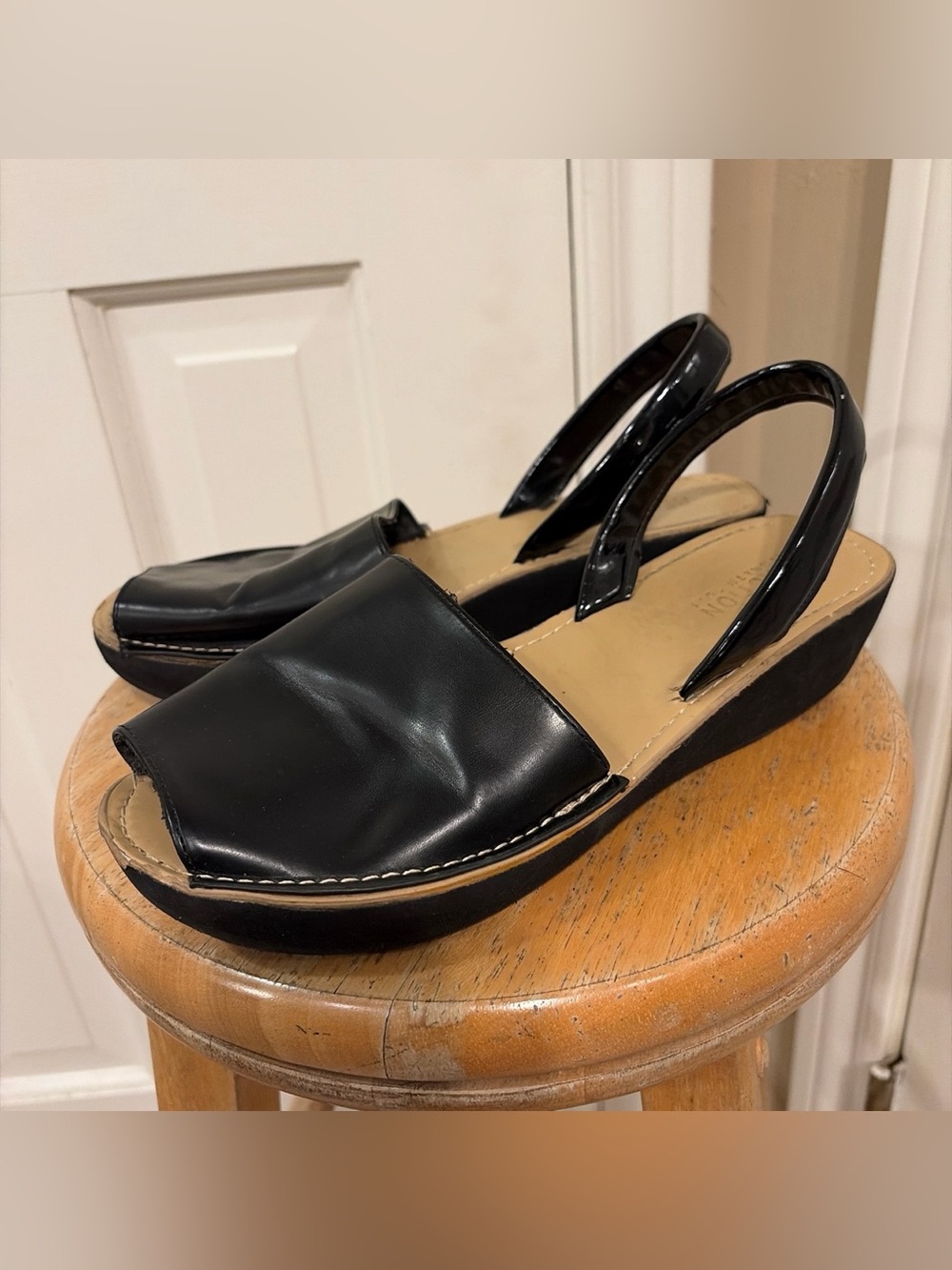 Kenneth Cole Reaction Fine Glass Peep Toe Slingback Wedge Sandals